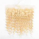 #613 Deep Wave 13x4 Human Hair Blonde Transparent Frontal