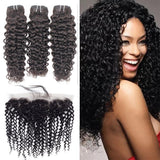 3 Bundle Deals With 13*4 Transparent Frontal Italy Curly Virgin Human Hair Natural Black